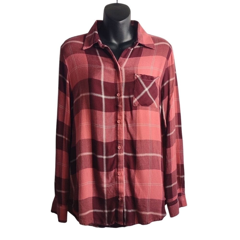 a.n.a Women's Plaid Button Up Longsleeve Multicolor Shirt Sz Small